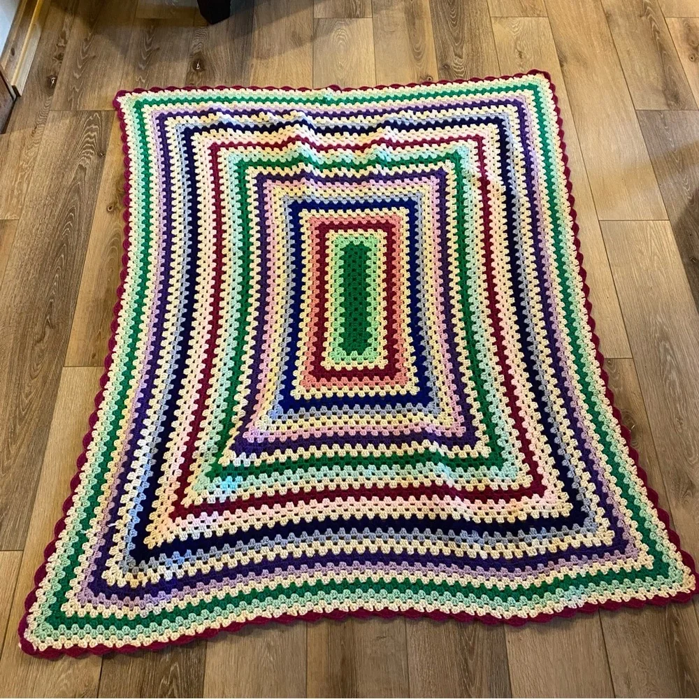 Handmade Crochet Blanket Afghan Throw Multi Colored Rectangular 59 x 46
